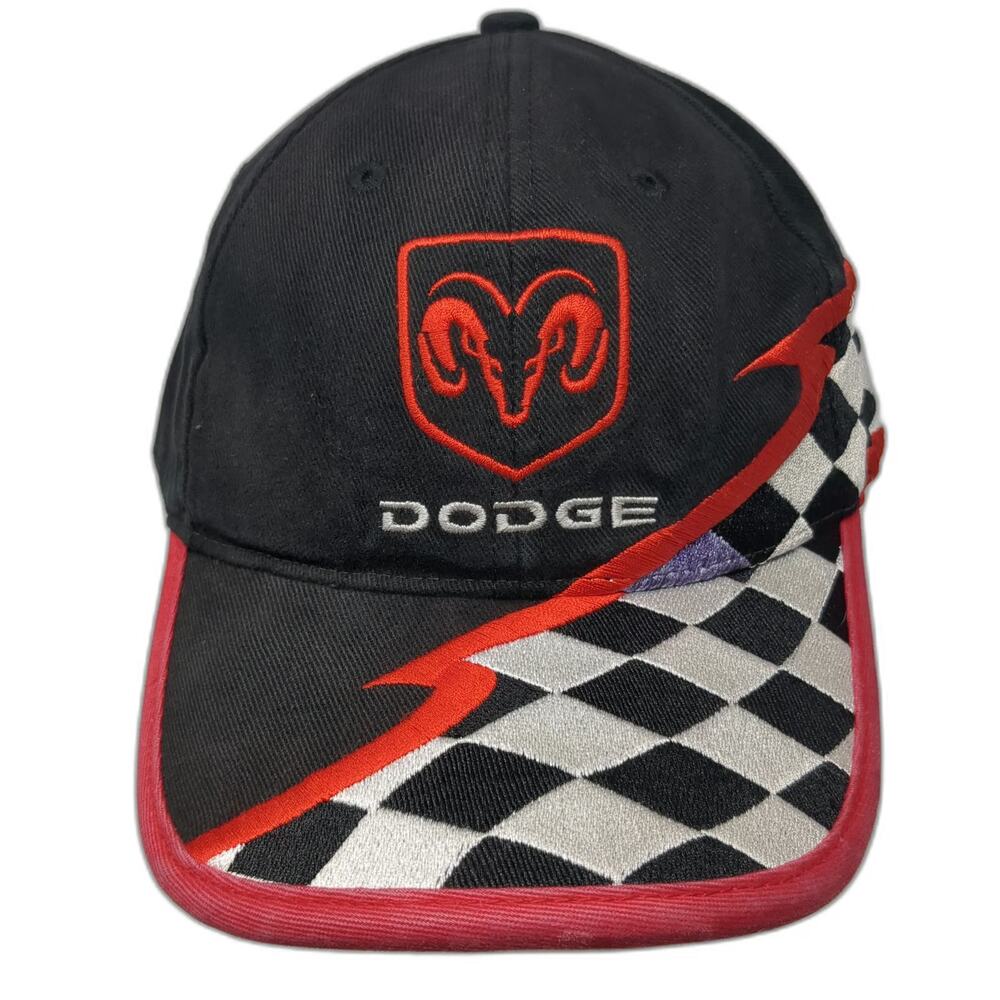 Dodge Baseball Cap Black Red White OSFM Checkered Racing Ram Logo Strapback Hat
